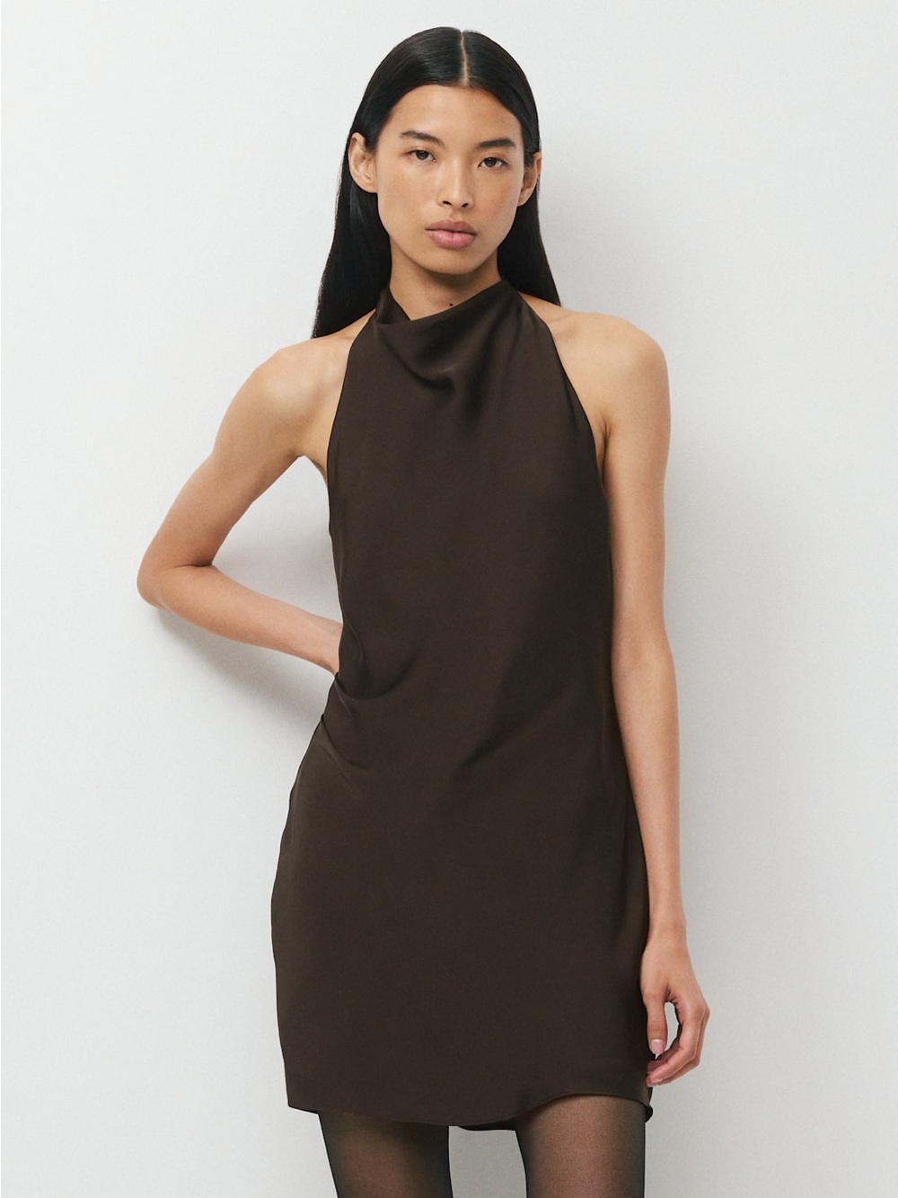 Aritzia Brown Backless Halter Dress